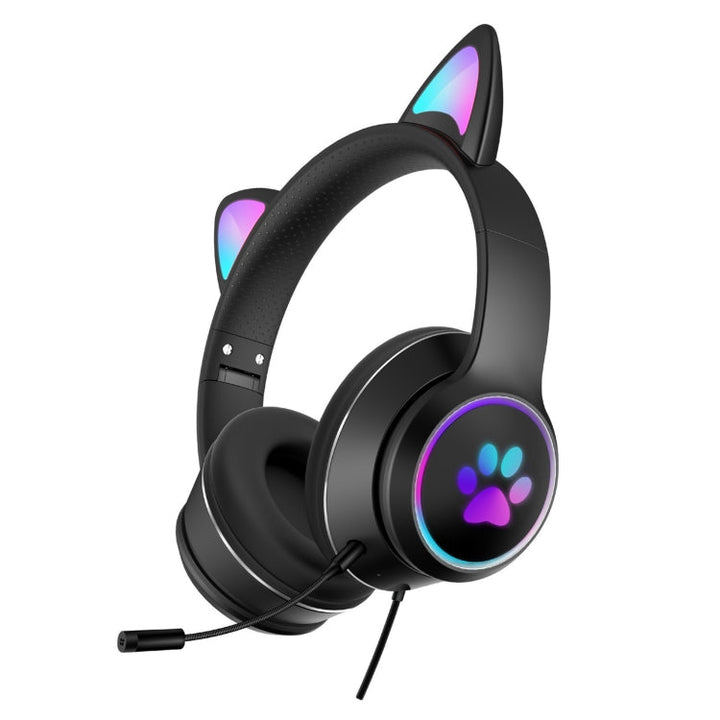 Gaming Headphones Cat Ears | LED RGB Light Foldable Headset