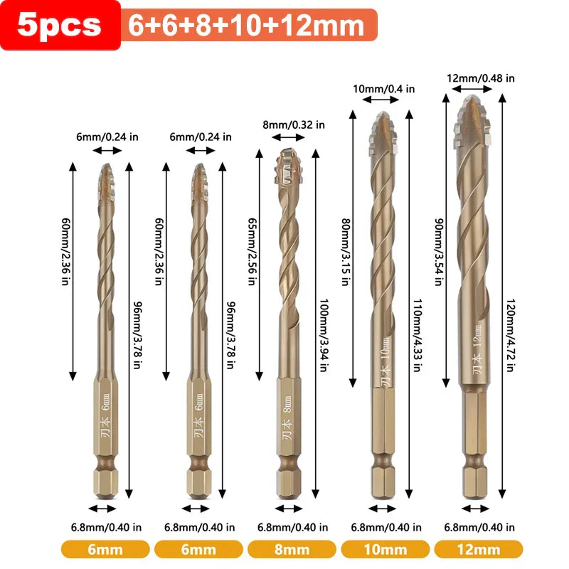 Professional Masonry Drill Bit Set | Titanium-Coated Multi-Surface Kit